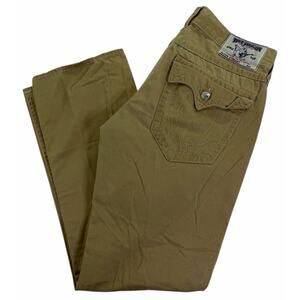 Vintage y2k True Religion Mens Sz 36 Pants Tan Khaki Straight Skate Flap Pockets